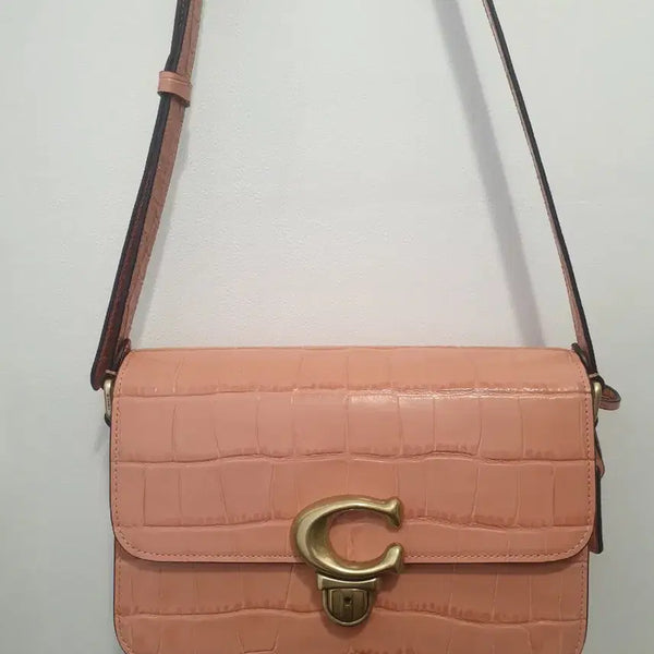 [BUNJANG] Coach Studio Shoulder Bag Light Coral Crocodile Pattern / 코치 스튜디오 숄더백