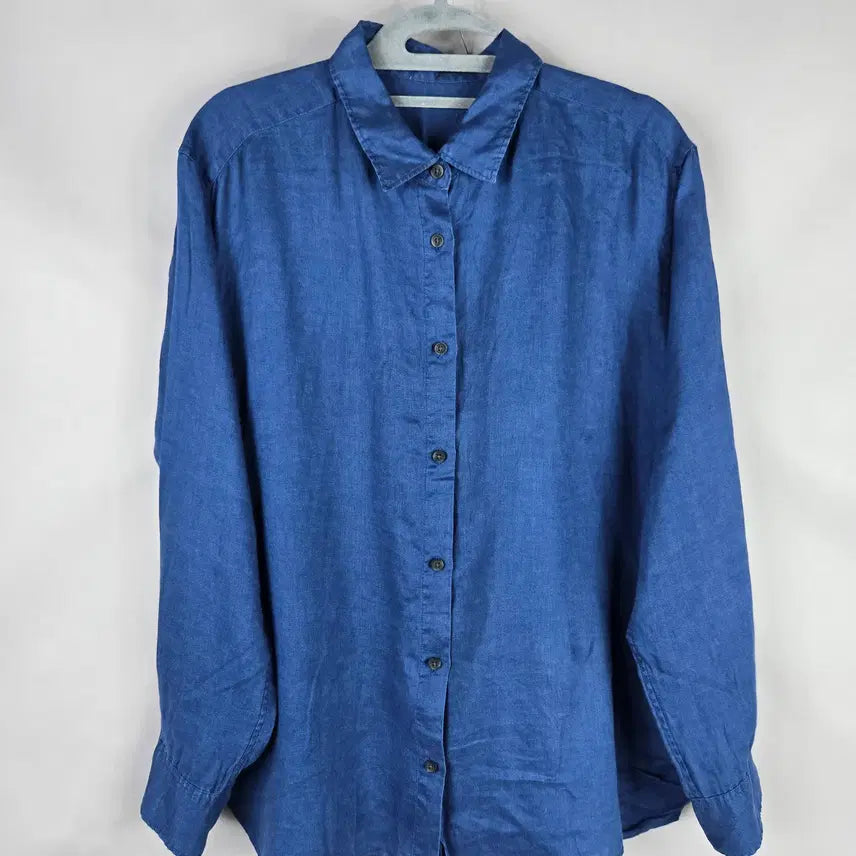 [BUNJANG] Uniqlo Women's 100% Linen Long Sleeve Shirt Blue / [무료배송]유니클로 여성 린넨 마 100% 긴팔 셔츠 블루