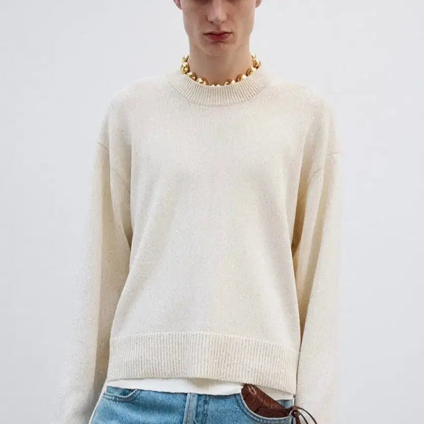 [BUNJANG] RECTO Holiday Sequins Oversized Knit Cream M / 렉토 홀리데이 시퀸스 오버사이즈 니트 크림 M