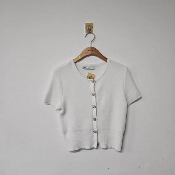 [BUNJANG] Zara White Faux Fur Cardigan / ZARA 화이트 퍼 가디건