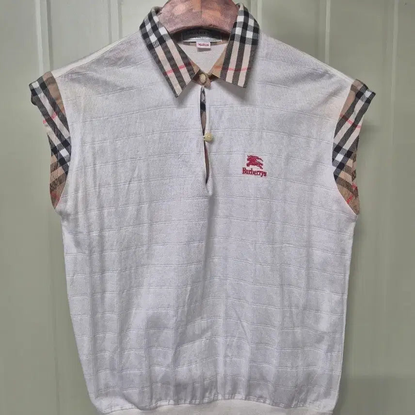 [BUNJANG] Burberry Sleeveless Polo Shirt White / 버버리 민소매 폴로셔츠 화이트