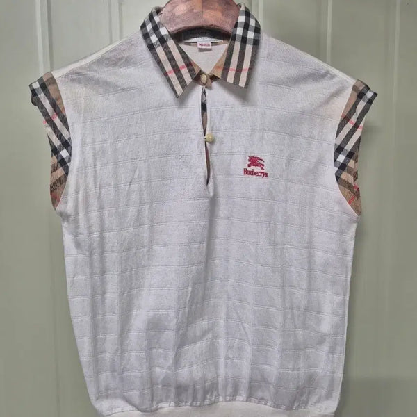 [BUNJANG] Burberry Sleeveless Polo Shirt White / 버버리 민소매 폴로셔츠 화이트