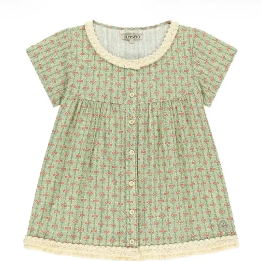[BUNJANG] Koiseo Fringe Shirring Blouse Light Green Size 1 / 코이세이오 프린지 셔링 블라우스 라이트 그린 1사이즈
