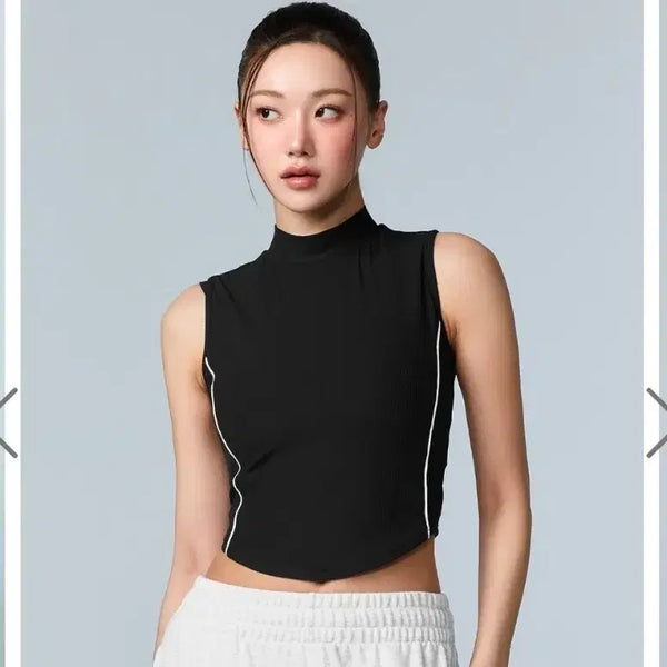 [BUNJANG] Soft Ribbed Piping Mock Neck Sleeveless Top (S/M) / (새상품)소프트 리브드 파이핑 모크넥 슬리브리스S M