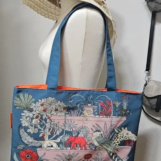 [BUNJANG] Scarf Pattern Tote Bag Deep Blue Gray Bundle Set / 에 스카프 패턴 토트백 딥블루 그레이 일괄