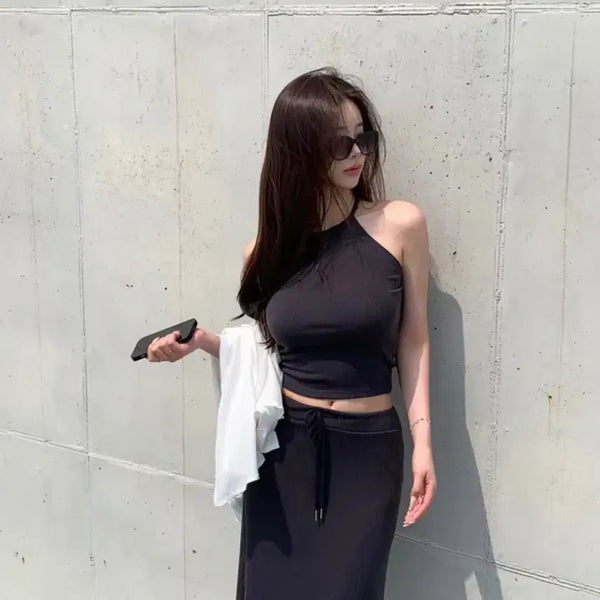 [BUNJANG] Halterneck Long Skirt Set / 홀터넥 롱스커트 세트