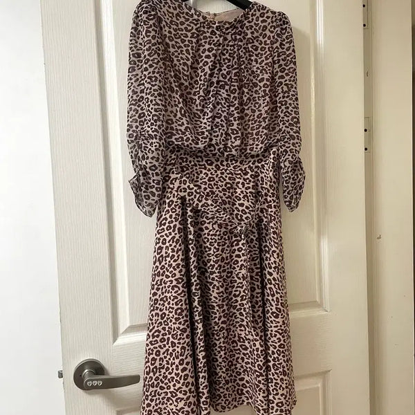 [BUNJANG] MINIMUM Leopard Shirring Flare Midi Dress / MINIMUM 레오파드 7부 셔링 플레어 미디 롤 원피스