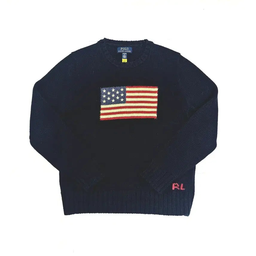 [BUNJANG] Polo Ralph Lauren USA Flag Knit Navy L / (무료배송) QR신형 폴로 랄프로렌 성조기 니트 L 네이비