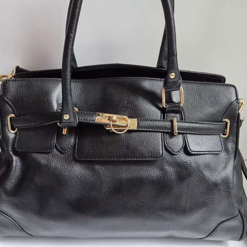 [BUNJANG] Sisley Gold Buckle Leather Tote Bag Black / 시슬리 골드 버클 레더 토트백 블랙