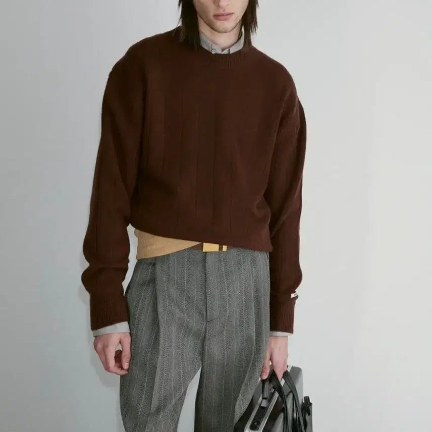 [BUNJANG] Recto Lovely Roundneck Knit Brown / 렉토 러블리 라운드넥 니트 브라운 M