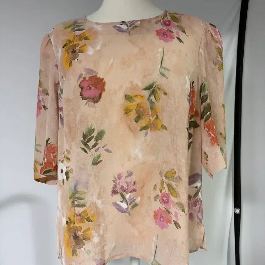 [BUNJANG] Light Pink Flower Short Sleeve Blouse / 연분홍 플라워 반팔 블라우스