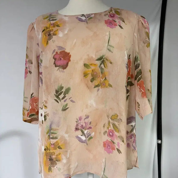 [BUNJANG] Light Pink Flower Short Sleeve Blouse / 연분홍 플라워 반팔 블라우스