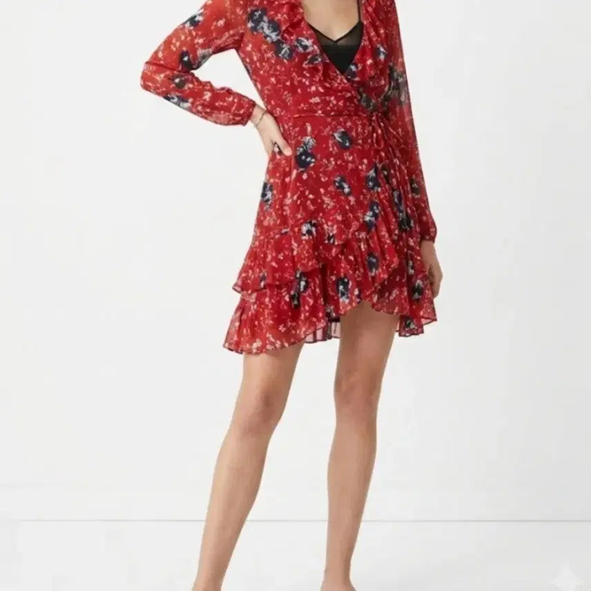 [BUNJANG] IRO Red Flower Wrap Dress Size 38 / IRO 레드 플라워 랩 원피스 38