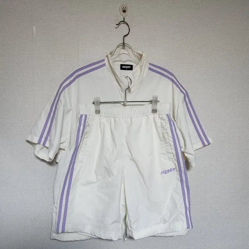 [BUNJANG] NERDY NY Track Set White/Purple (M) / 널디 NY 트랙 화이트/보라 셋업 세트 M
