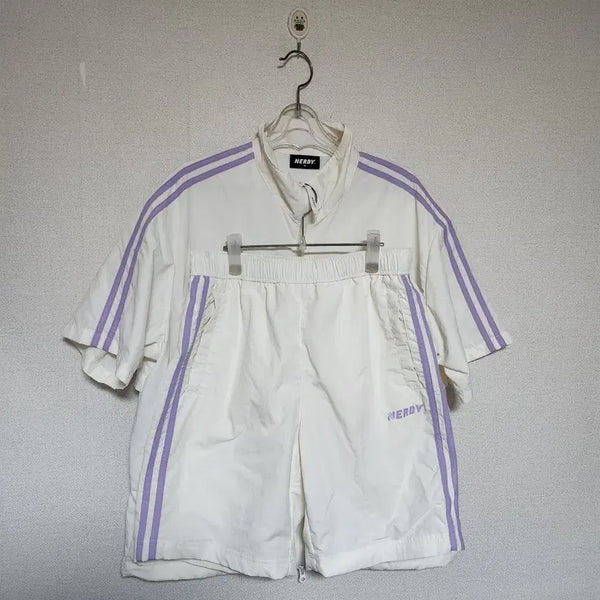 [BUNJANG] NERDY NY Track Set White/Purple (M) / 널디 NY 트랙 화이트/보라 셋업 세트 M