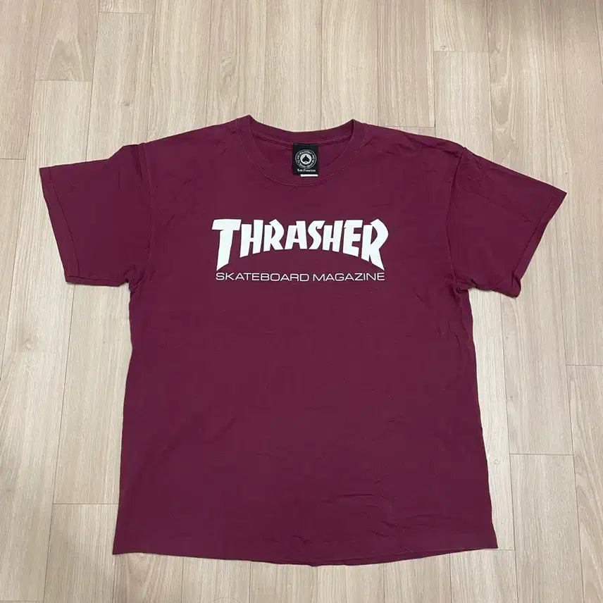 [BUNJANG] Thresh Logo Short Sleeve T-Shirt Burgundy L / 트레셔 로고 반팔티 버건디 L