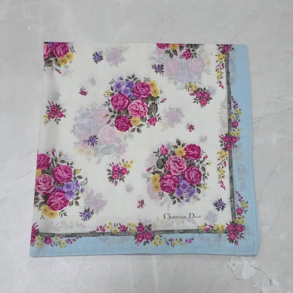 [BUNJANG] Christian Dior Flower Pattern Silk Scarf Handkerchief / 크리스찬 디올 플라워 패턴 스카프 손스건