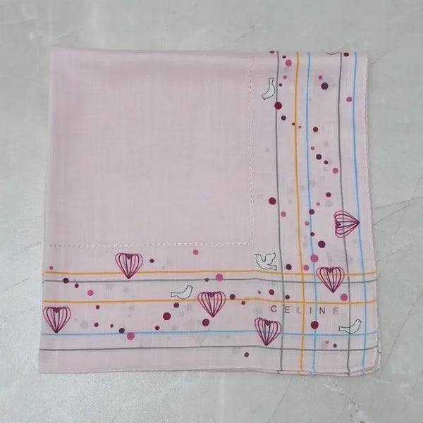 [BUNJANG] Celine Pink Heart New Pattern Handkerchief / 셀린느 핑크 하트 새 문양 손수건