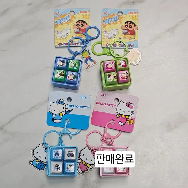 [BUNJANG] Crayon Shin-chan x Hello Kitty 4-Key LED Keycap Keychain / 짱구 헬로키티 4구 LED 키캡 키링(액션가면 짱구 와니야마 키티 키캡)