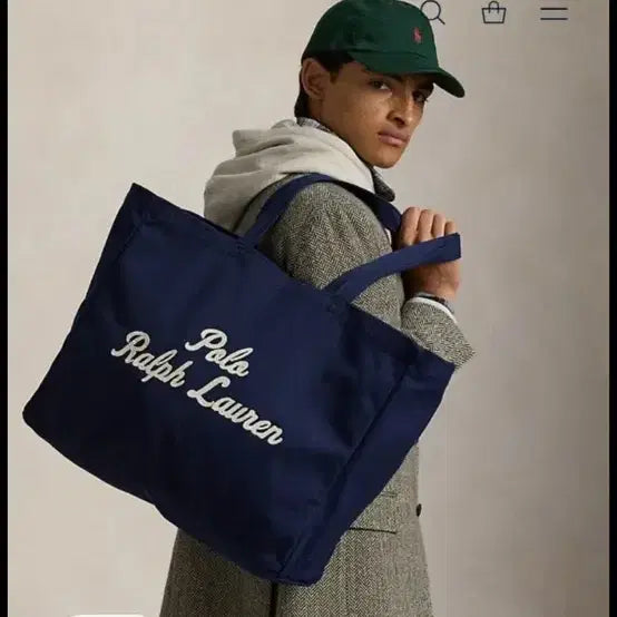 [BUNJANG] Polo Ralph Lauren Navy Embroidered Canvas Tote Bag / 폴로 랄프로렌 네이비 임브로이더 캔버스 토트백