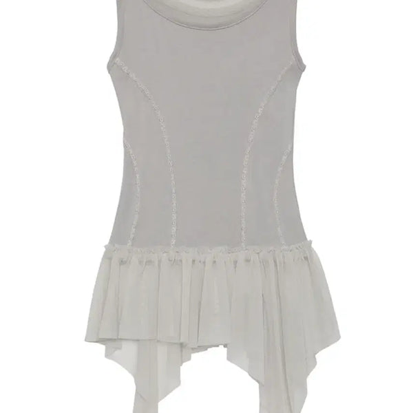 [BUNJANG] Flare Up Layered Lace Frill Sleeveless Top / 플레어업 레이어드 레이스 프릴 슬리브리스