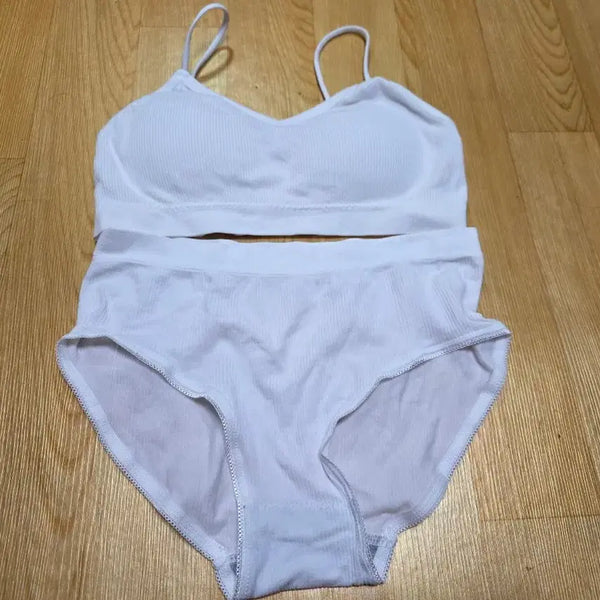 [BUNJANG] Women's White Tank Top and Panty Set / 탱크탑 화이트 팬티 세트 여자 여성 중고 속옷 07141