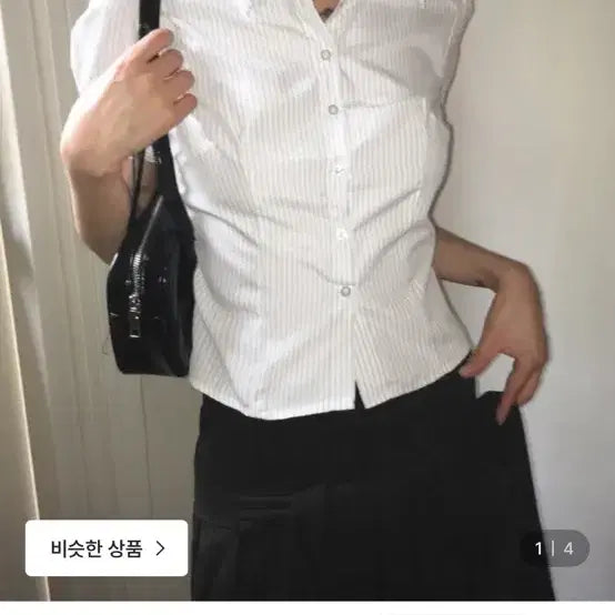 [BUNJANG] WONDA WONDER Women's Slim Stripe Puff Short Sleeve Shirt / 원더원더 르팟 슬림 스트라이프 퍼프 반팔 셔츠