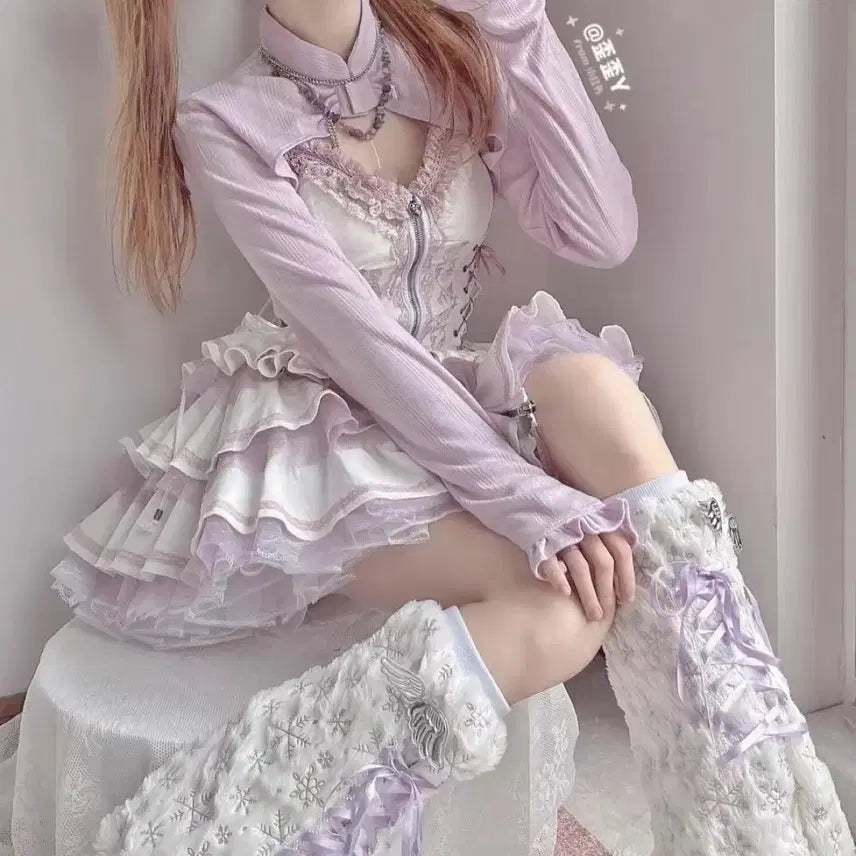 [BUNJANG] Lolita Lace Frill Dress + Shirt Set / 로리타 레이스 프릴 원피스+셔츠 세트(2컬러)
