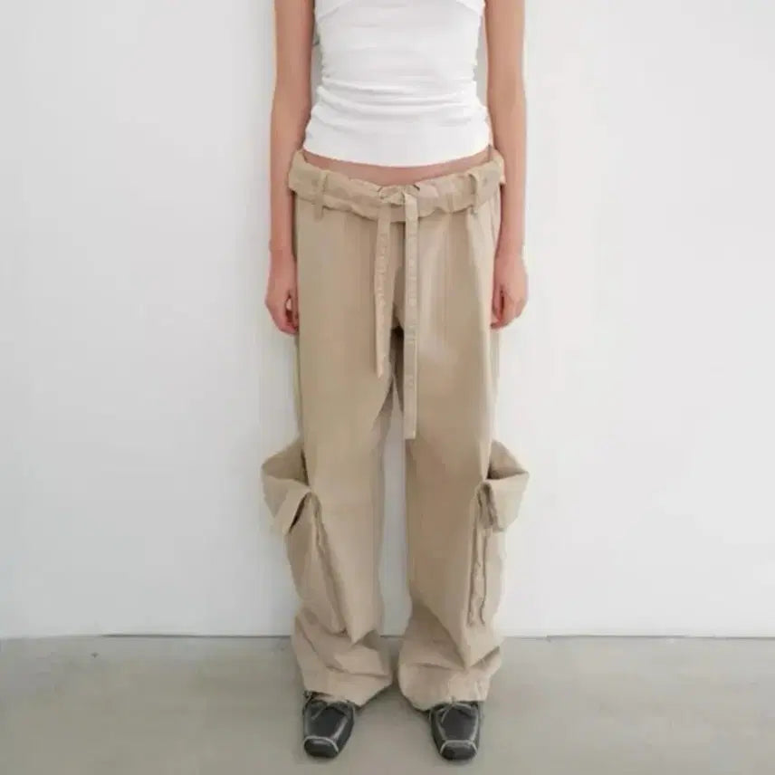 [BUNJANG] Openyy Washed Rolled Cargo Pants Beige / Openyy WASHED ROLLED CARGO PANTS, BEIGE