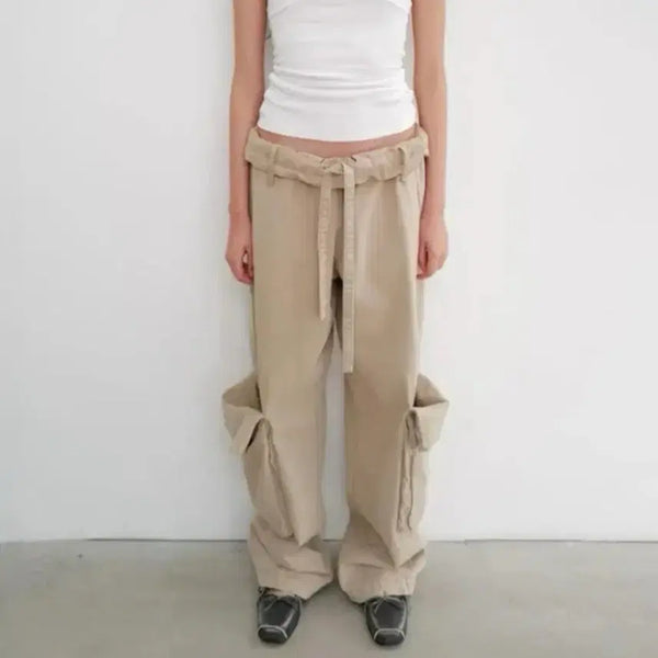 [BUNJANG] Openyy Washed Rolled Cargo Pants Beige / Openyy WASHED ROLLED CARGO PANTS, BEIGE