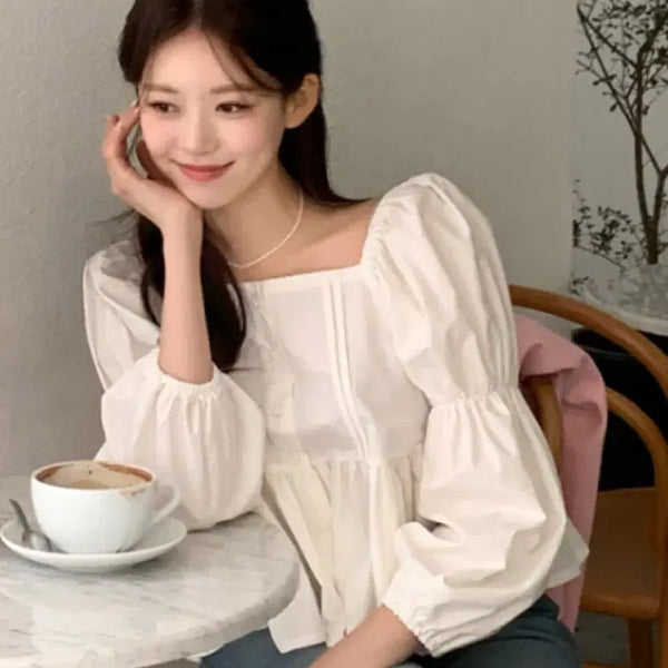 [BUNJANG] Attirance Square Neck Blouse / 아뜨랑스 스퀘어넥 여신 블라우스:)