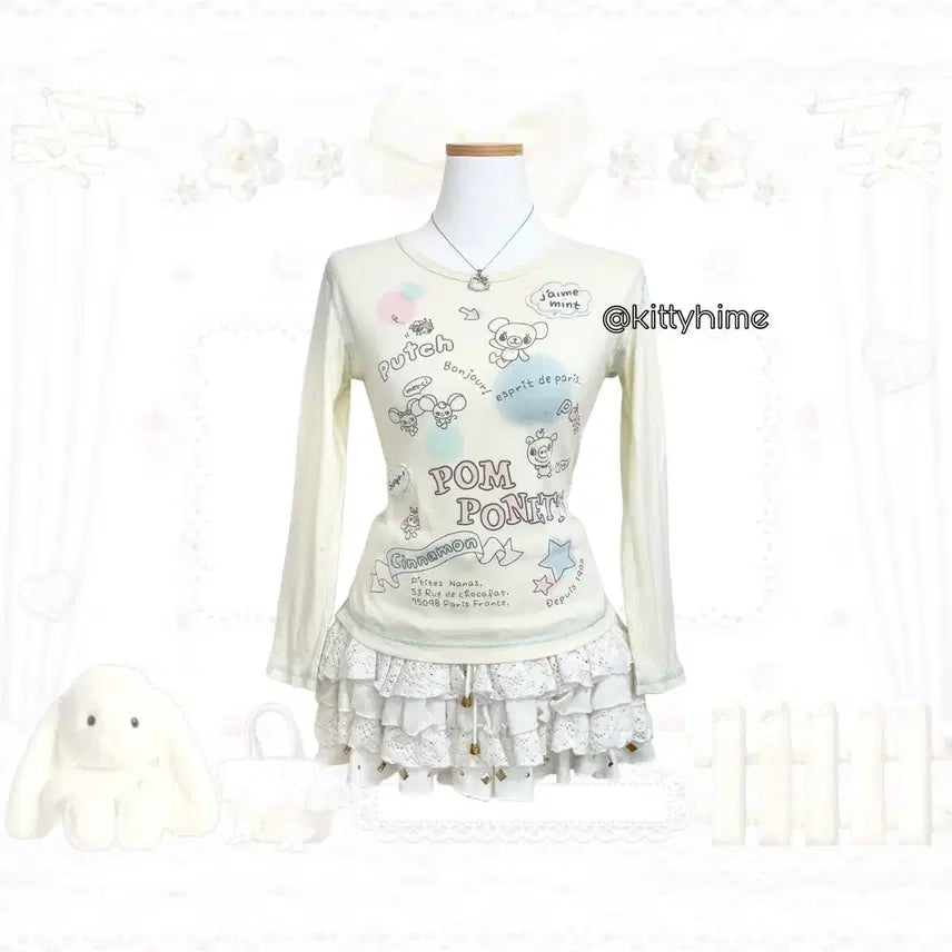 [BUNJANG] Pom Ponette Cloud Patch Lettering Long Sleeve Top / pom ponette 폼포넷 구름 패치 레터링 롱슬리브 조지후쿠 팝갸루