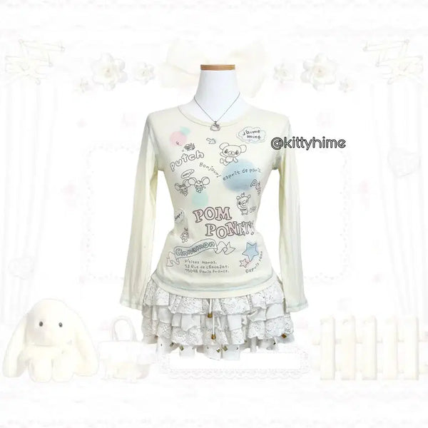 [BUNJANG] Pom Ponette Cloud Patch Lettering Long Sleeve Top / pom ponette 폼포넷 구름 패치 레터링 롱슬리브 조지후쿠 팝갸루