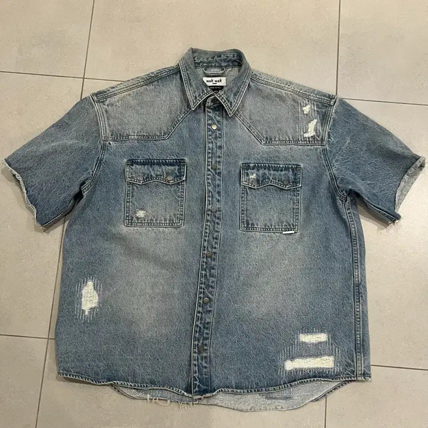 [BUNJANG] NokNok London Destroyed Denim Hearts Shirt XL / 녹녹런던 디스트로이드 데님 하츠셔츠 xl