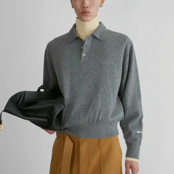 [BUNJANG] Recto Ophelia Shimmer Polo Knit Melange Grey M / 렉토 오필리아 쉬머 폴로니트 멜란지그레이 M
