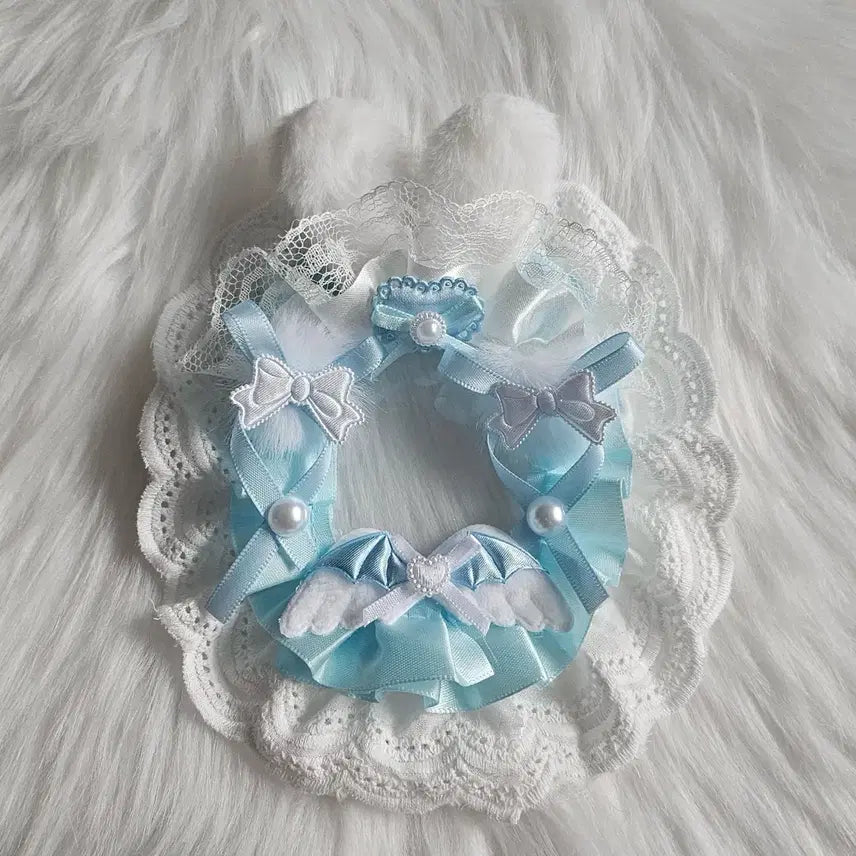 [BUNJANG] Handmade Lace Toploader Deco Set - Blue Rabbit Maid Neko Balletcore / 레이스탑꾸 블루 토끼 메이드 네코 발레코어 진주 데빌 탑로더 꾸미기