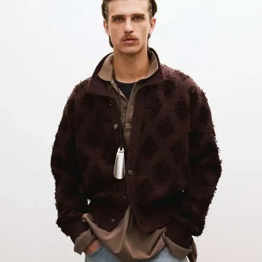 [BUNJANG] Recto Fringe Jacquard Knit Cardigan Vintage Brown M / 렉토 프린지 자카드 니트가디건 빈티지브라운 M