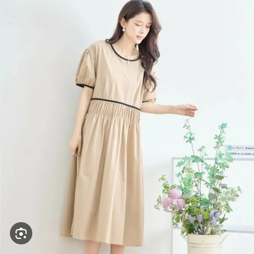 [BUNJANG] Beige Summer Maxi Dress - One Size (Suitable for Early Maternity) / 베이지 여름원피스 (초기임부복 가능) / 프리사이즈
