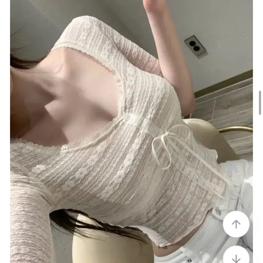 [BUNJANG] White Lace Short Sleeve T-Shirt - Ivory / 화이트 레이스 티셔츠 아이보리