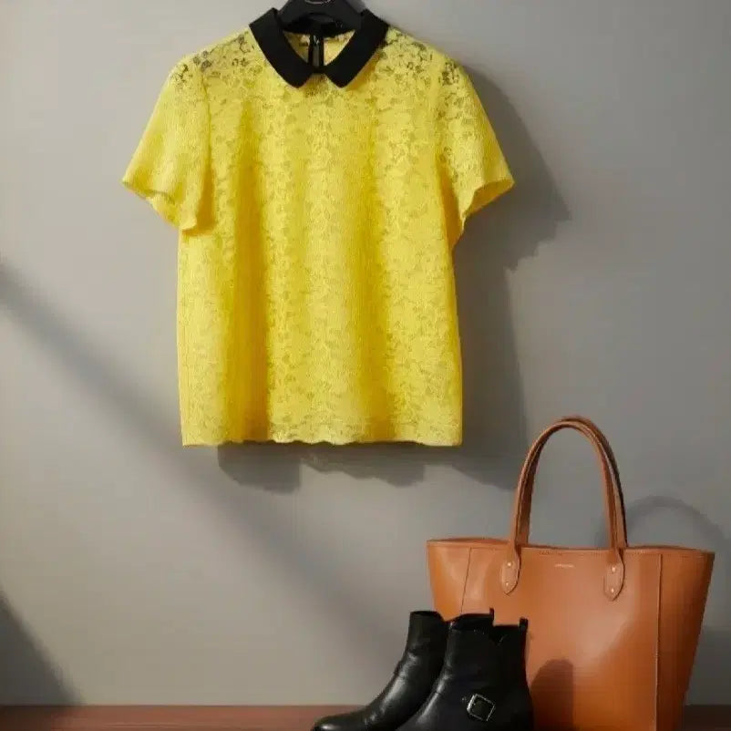 [BUNJANG] Zara Women's Yellow Lace Sheer Short Sleeve Blouse (M) / 66 새상품 자라 여성 블라우스 레이스 시스루 노랑 노란색 반팔 새제품