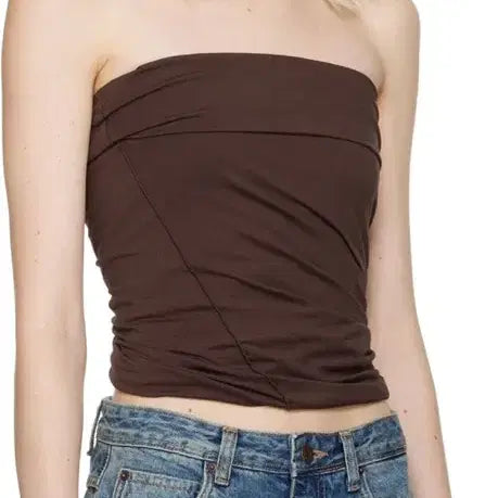 [BUNJANG] Low Classic Twist Shirring Tube Top Brown / [s] 로우클래식 트위스트 셔링 튜브탑 브라운