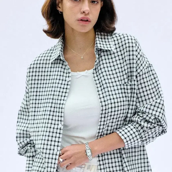 [BUNJANG] BITTERCELLS Dazzling Check Oversized Shirt Black / 오버핏 셔츠 비터셀즈 BITTERCELLS 다즐링 체크 셔츠 블랙 오버핏