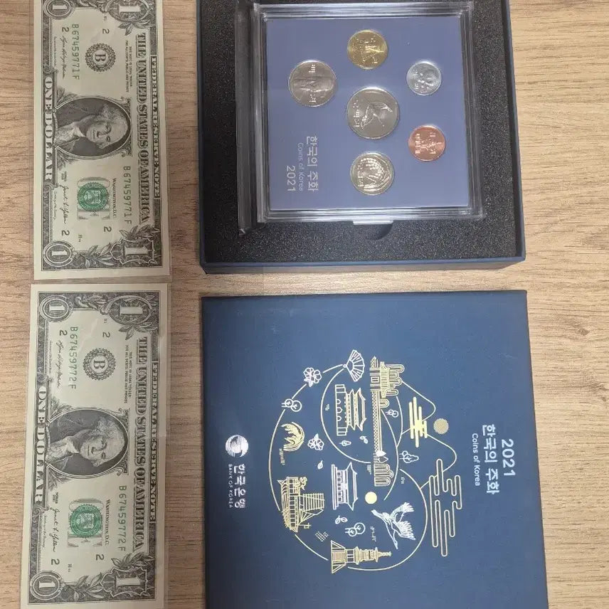 [BUNJANG] 2021 Korean Coin Set & Consecutive Uncirculated $1 Bills / 2021 한국의 주화 세트 및 1달러 2연번(미사용)