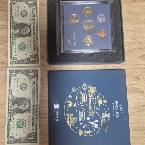 [BUNJANG] 2021 Korean Coin Set & Consecutive Uncirculated $1 Bills / 2021 한국의 주화 세트 및 1달러 2연번(미사용)