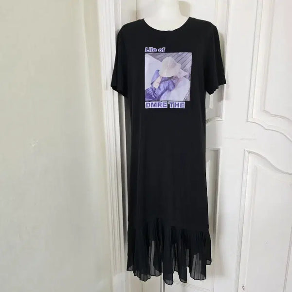 [BUNJANG] Black Chiffon Hem Midi Dress / 블랙 밑단 쉬폰 원피스