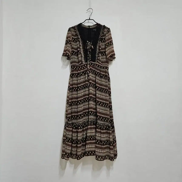 [BUNJANG] Plastic Island Lace Panel Long Dress / 플라스틱아일랜드 레이스배색 롱원피스