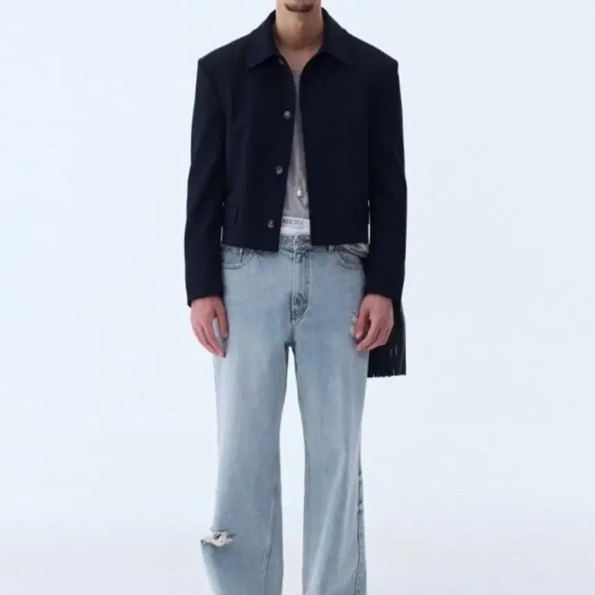 [BUNJANG] RECTO Distressed Loose Fit Wide Denim Pants (S) / 렉토 디스트로이드 루즈핏 와이드데님 S
