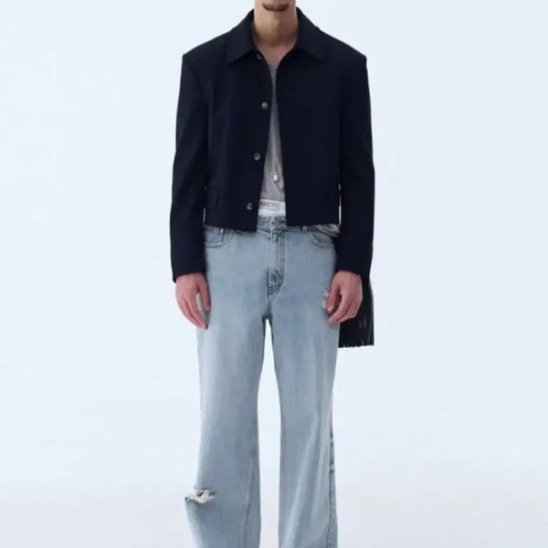 [BUNJANG] RECTO Distressed Loose Fit Wide Denim Pants (S) / 렉토 디스트로이드 루즈핏 와이드데님 S