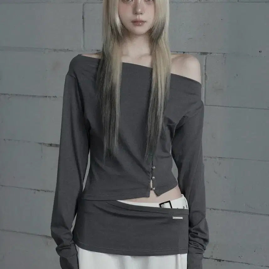 [BUNJANG] Ethosome Cut-Out Open Long Sleeve (Dark Gray) / 에트오소메 Cut-Out Open Long Sleeve (Dark Gra