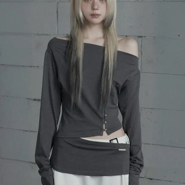 [BUNJANG] Ethosome Cut-Out Open Long Sleeve (Dark Gray) / 에트오소메 Cut-Out Open Long Sleeve (Dark Gra